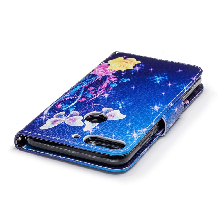 For Huawei Honor 7C/Enjoy 8/Y7 Prime (2018) Pattern Printing Leather Wallet Stand Mobile Case - Roses and Butterflies-7
