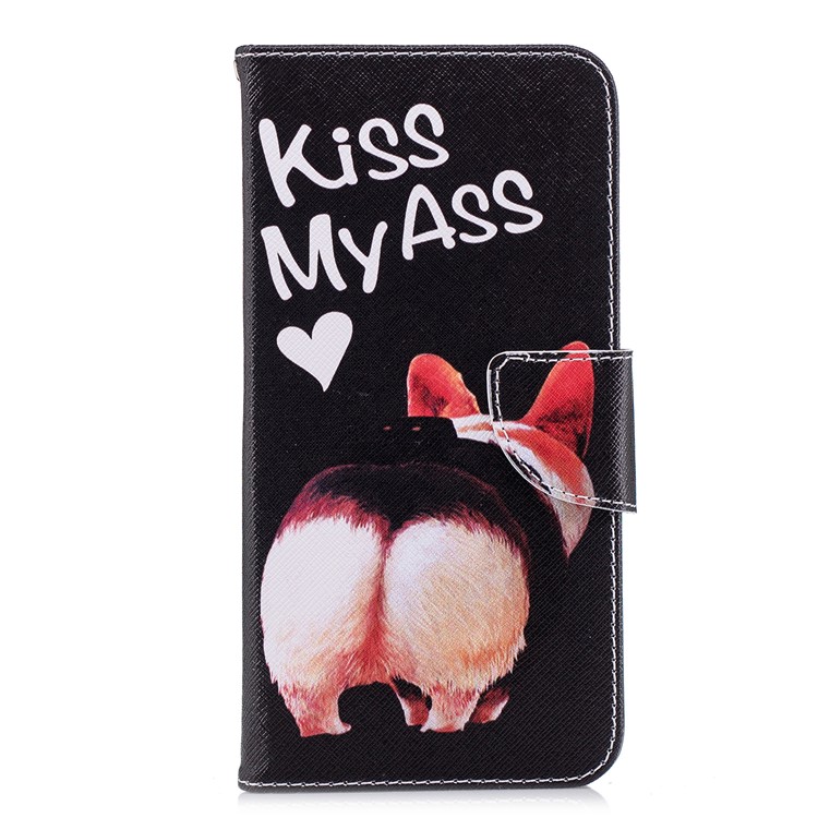 Patterned Leather Stand Wallet Phone Case Accessory for Huawei Honor 7C/Enjoy 8/Y7 Prime (2018) - Kiss My Ass-2