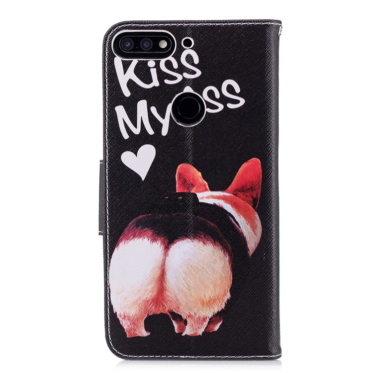 Patterned Leather Stand Wallet Phone Case Accessory for Huawei Honor 7C/Enjoy 8/Y7 Prime (2018) - Kiss My Ass-3