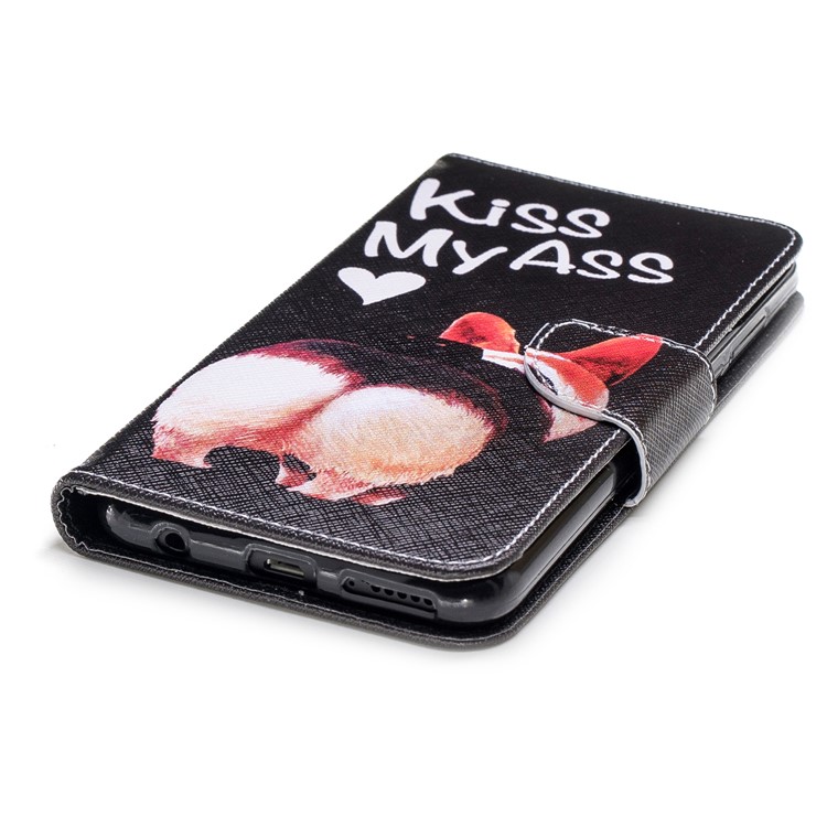 Patterned Leather Stand Wallet Phone Case Accessory for Huawei Honor 7C/Enjoy 8/Y7 Prime (2018) - Kiss My Ass-6