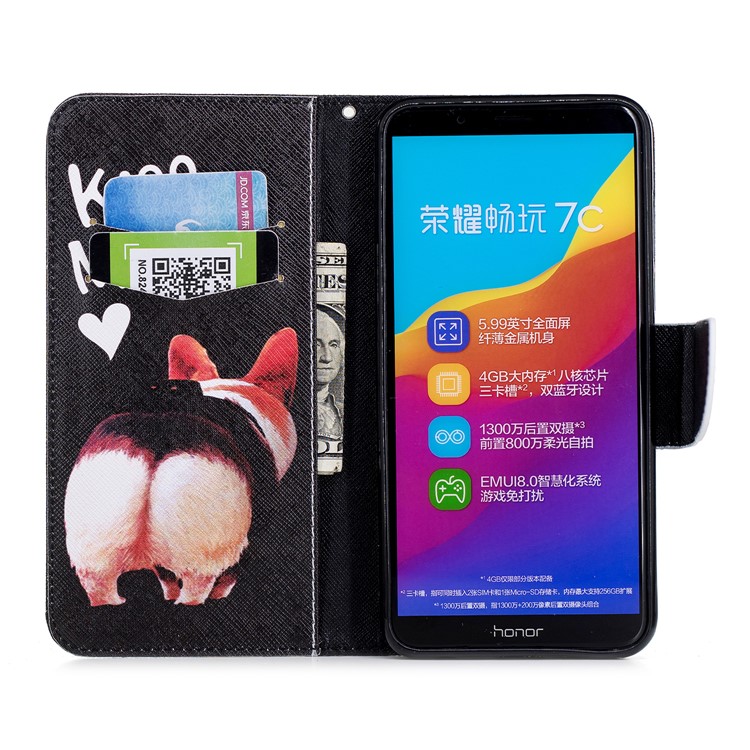 Patterned Leather Stand Wallet Phone Case Accessory for Huawei Honor 7C/Enjoy 8/Y7 Prime (2018) - Kiss My Ass-8