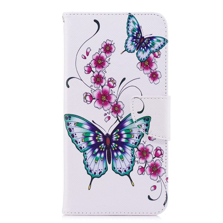 Pattern Printing Leather Wallet Protection Shell with Stand for Huawei Honor 7C/Enjoy 8/Y7 Prime (2018) - Butterfly and Flower-2