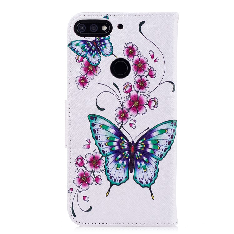 Pattern Printing Leather Wallet Protection Shell with Stand for Huawei Honor 7C/Enjoy 8/Y7 Prime (2018) - Butterfly and Flower-3