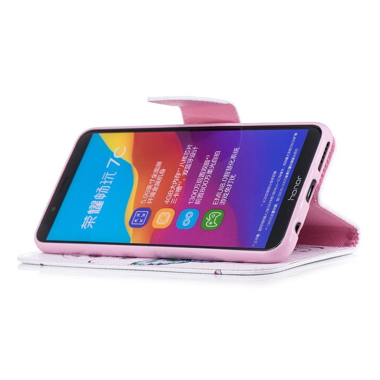 Pattern Printing Leather Wallet Protection Shell with Stand for Huawei Honor 7C/Enjoy 8/Y7 Prime (2018) - Butterfly and Flower-5