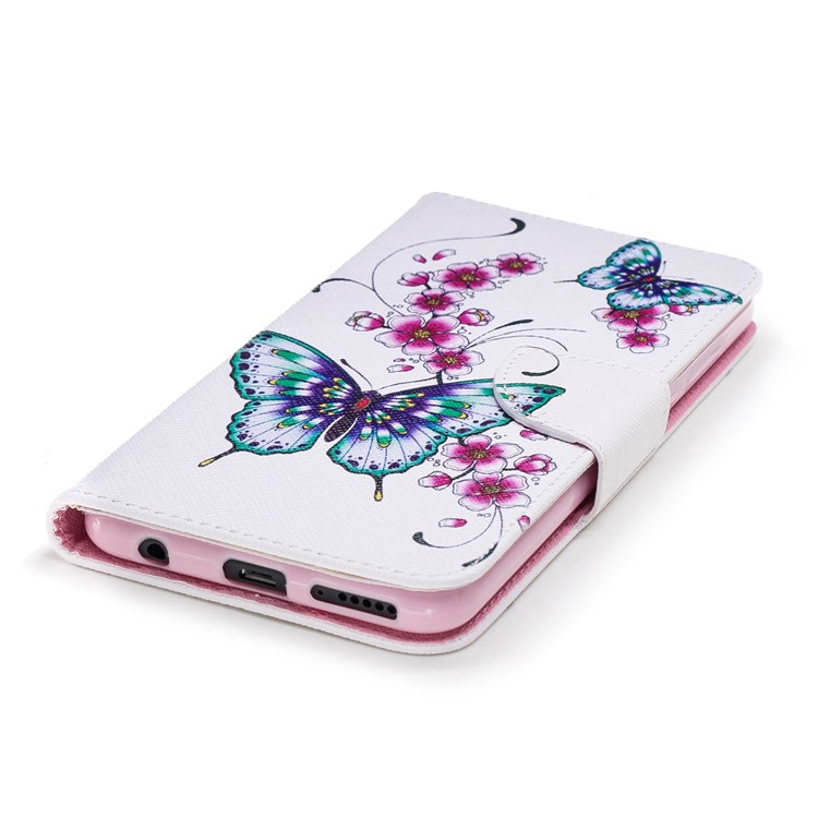 Pattern Printing Leather Wallet Protection Shell with Stand for Huawei Honor 7C/Enjoy 8/Y7 Prime (2018) - Butterfly and Flower-6