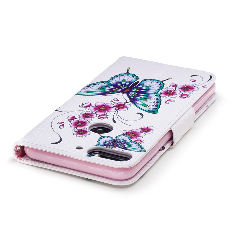 Pattern Printing Leather Wallet Protection Shell with Stand for Huawei Honor 7C/Enjoy 8/Y7 Prime (2018) - Butterfly and Flower-7