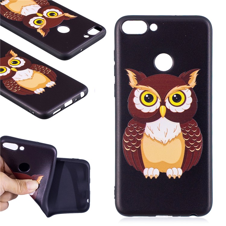 Pattern Printing Embossed TPU Cover for Huawei P Smart / Enjoy 7S - Brown Owl-1