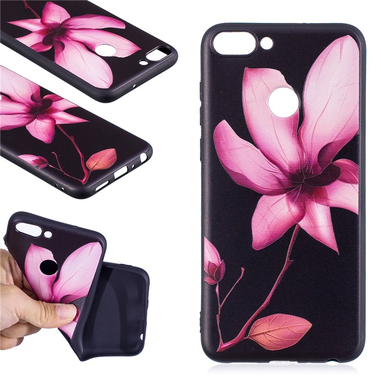 Pattern Printing Embossed TPU Back Case for Huawei P Smart / Enjoy 7S - Flower Pattern-1