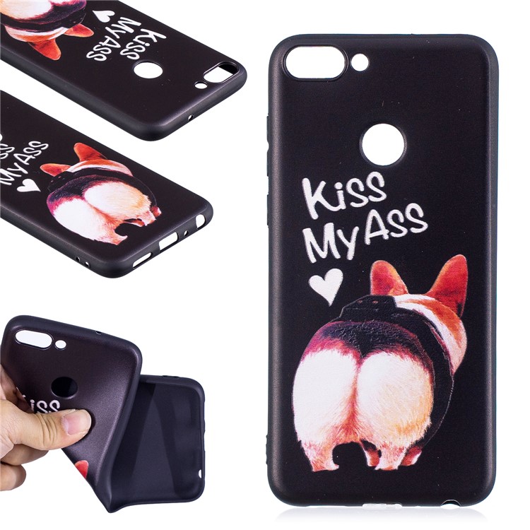 Pattern Printing Embossed TPU Shell Cover Case for Huawei P Smart / Enjoy 7S - Kiss My Ass-1