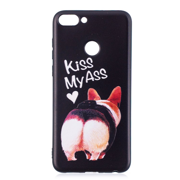 Pattern Printing Embossed TPU Shell Cover Case for Huawei P Smart / Enjoy 7S - Kiss My Ass-2
