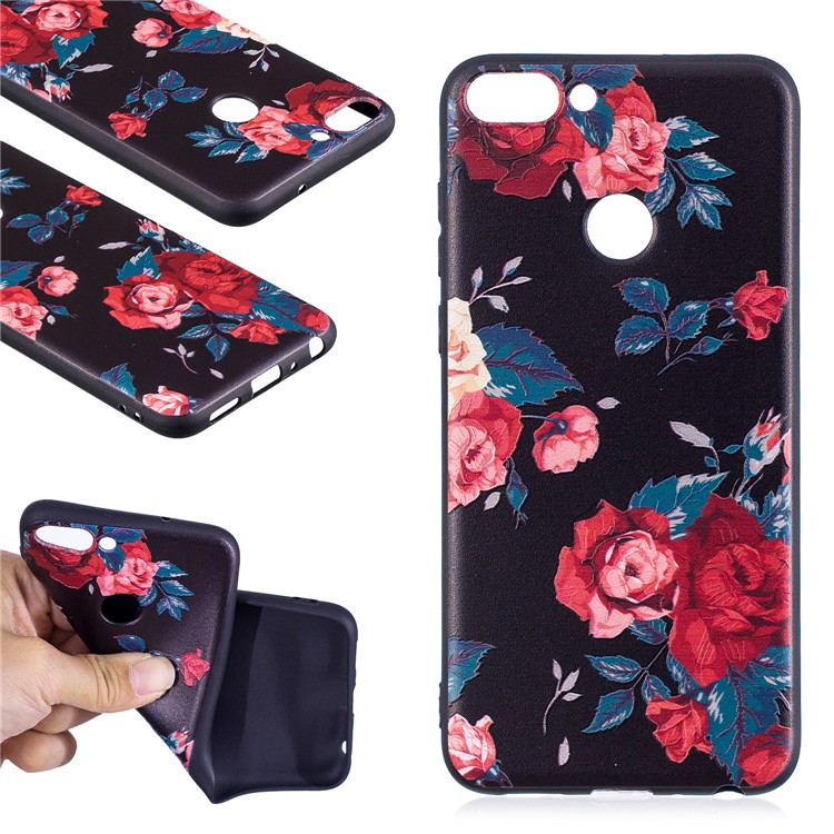 Pattern Printing Embossed TPU Cover Case for Huawei P Smart / Enjoy 7S - Vivid Flowers-1