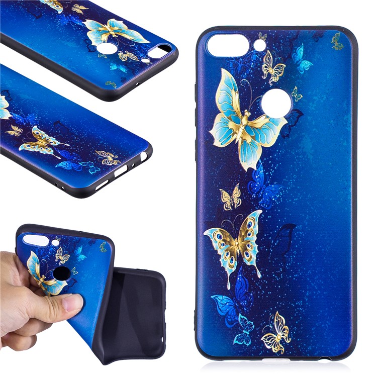 Pattern Printing Embossed TPU Cell Phone Case for Huawei P Smart / Enjoy 7S - Butterfly Pattern-1
