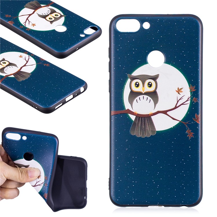 Pattern Printing Embossed TPU Case Phone Shell for Huawei P Smart / Enjoy 7S - Owl on the Branch-1