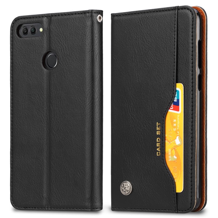 Auto-absorbed Leather Stand Wallet Case for Huawei Y9 (2018) / Enjoy 8 Plus - Black-2
