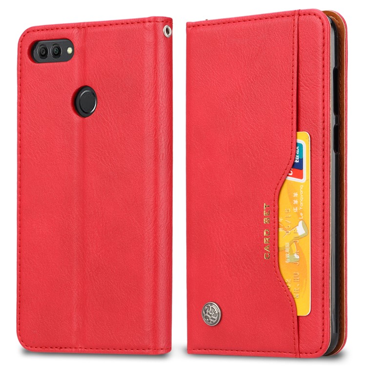 Auto-absorbed Leather Stand Wallet Cover for Huawei Y9 (2018) / Enjoy 8 Plus - Red-2