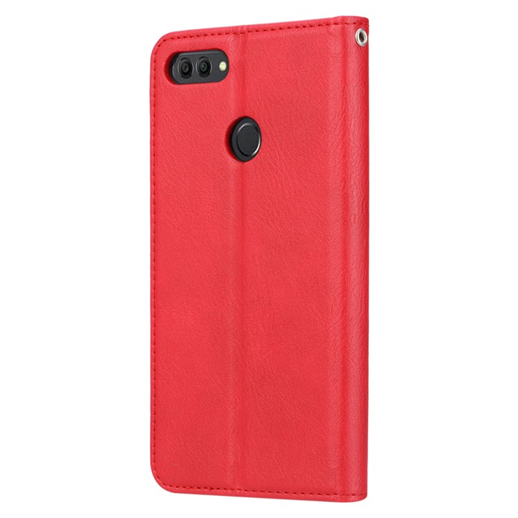 Auto-absorbed Leather Stand Wallet Cover for Huawei Y9 (2018) / Enjoy 8 Plus - Red-4