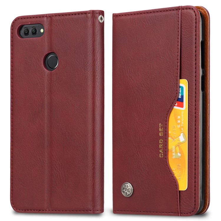 Auto-absorbed Leather Stand Wallet Phone Case for Huawei Y9 (2018) / Enjoy 8 Plus - Wine Red-2
