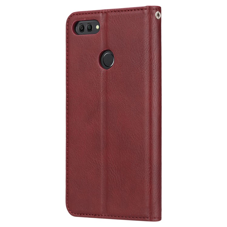 Auto-absorbed Leather Stand Wallet Phone Case for Huawei Y9 (2018) / Enjoy 8 Plus - Wine Red-4