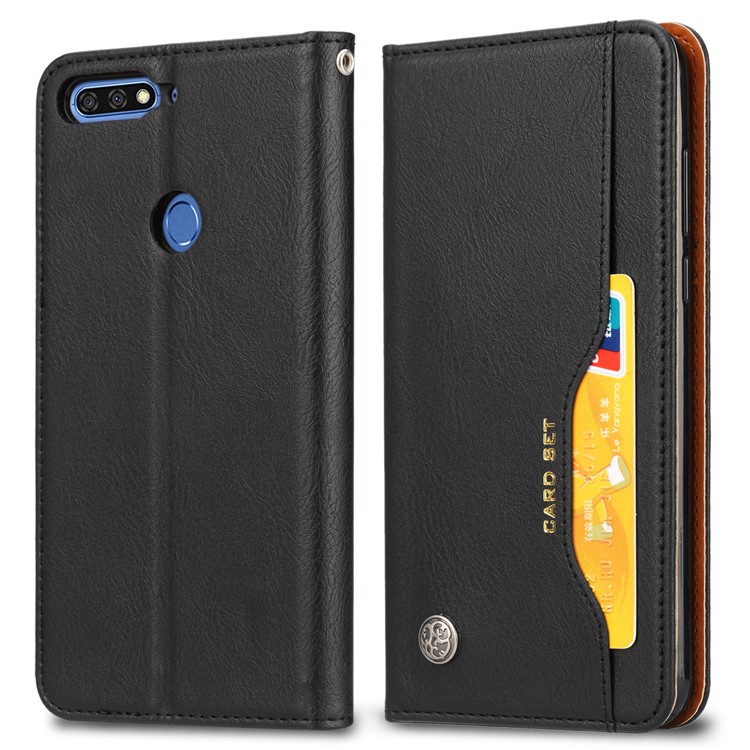 Auto-absorbed Stand Wallet Leather Case for Huawei Honor 7C / Enjoy 8 /Y7 Prime (2018)- Black-2