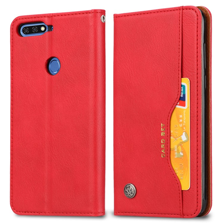 Auto-absorbed Stand Wallet Leather Cover for Huawei Honor 7C / Enjoy 8 /Y7 Prime (2018)- Red-2