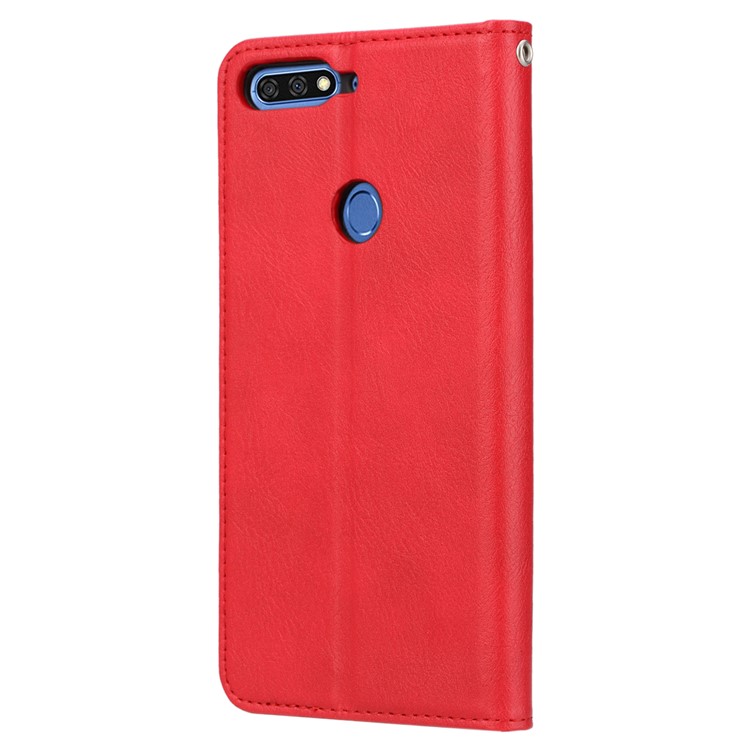 Auto-absorbed Stand Wallet Leather Cover for Huawei Honor 7C / Enjoy 8 /Y7 Prime (2018)- Red-4