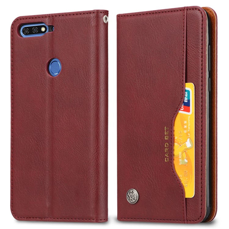 Auto-absorbed Stand Wallet Leather Mobile Case for Huawei Honor 7C / Enjoy 8 /Y7 Prime (2018)- Wine Red-2