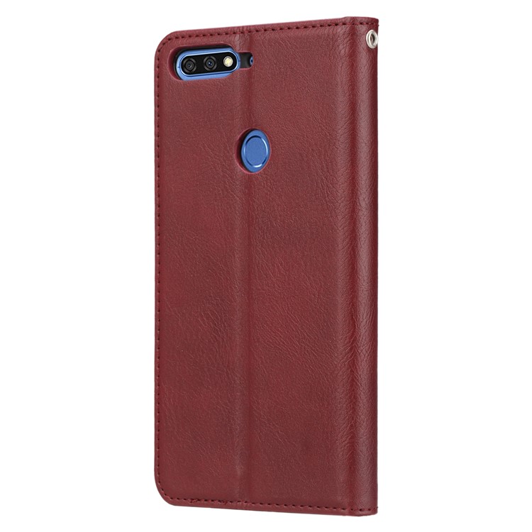 Auto-absorbed Stand Wallet Leather Mobile Case for Huawei Honor 7C / Enjoy 8 /Y7 Prime (2018)- Wine Red-4