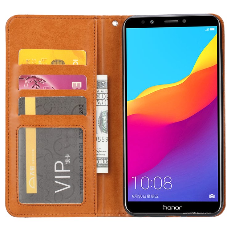 Auto-absorbed Stand Wallet Leather Mobile Cover for Huawei Honor 7C / Enjoy 8 /Y7 Prime (2018)- Brown-5