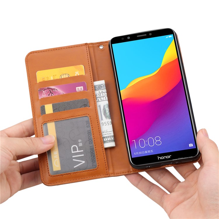 Auto-absorbed Stand Wallet Leather Mobile Cover for Huawei Honor 7C / Enjoy 8 /Y7 Prime (2018)- Brown-8