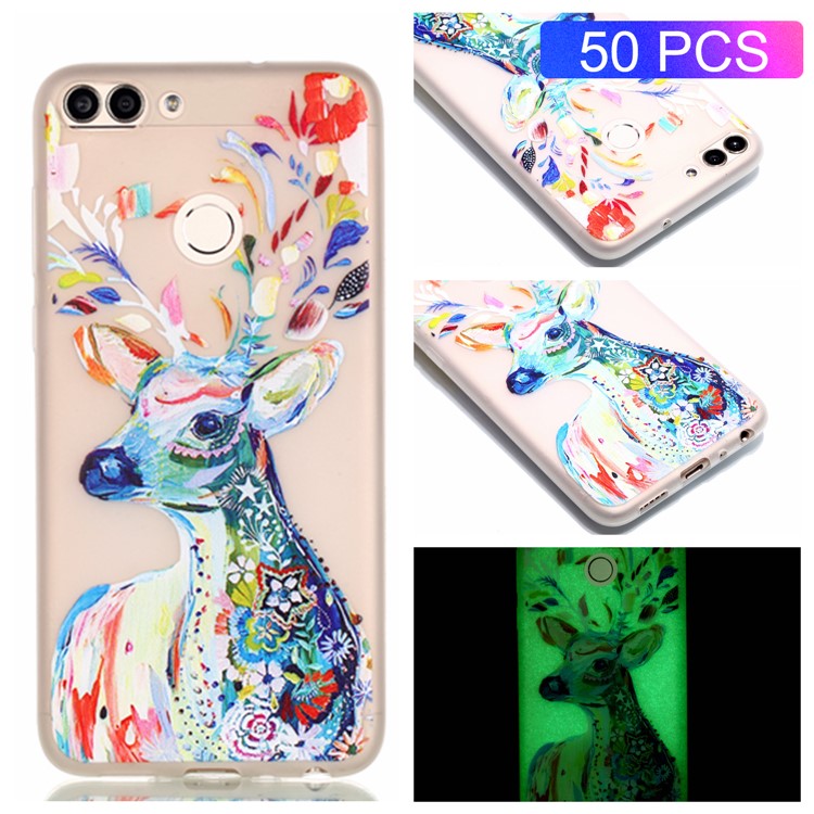 50Pcs/Set Luminous Patterned TPU Phone Cover for Huawei P Smart/Enjoy 7S - Flower Elk-1