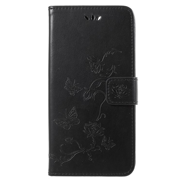 Imprint Butterfly Flowers Leather Wallet Case for Huawei Y9 (2018) / Enjoy 8 Plus - Black-2