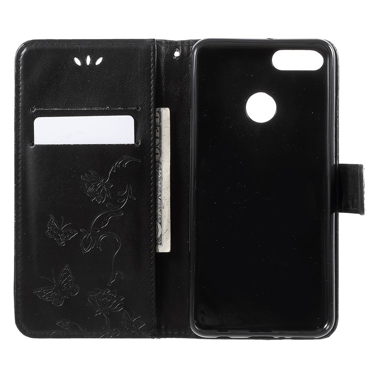 Imprint Butterfly Flowers Leather Wallet Case for Huawei Y9 (2018) / Enjoy 8 Plus - Black-5