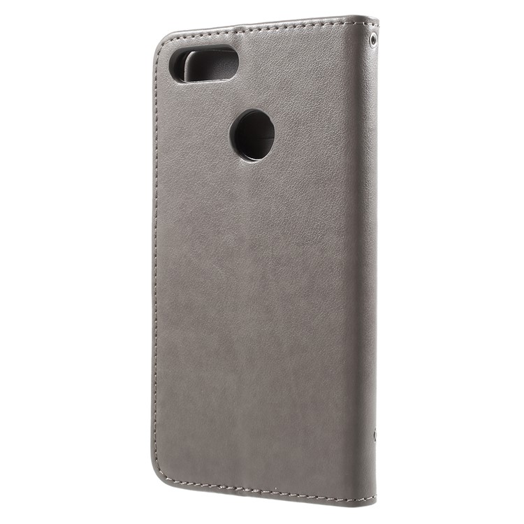 Imprint Butterfly Flowers Leather Wallet Cover Shell for Huawei Y9 (2018) / Enjoy 8 Plus - Grey-3