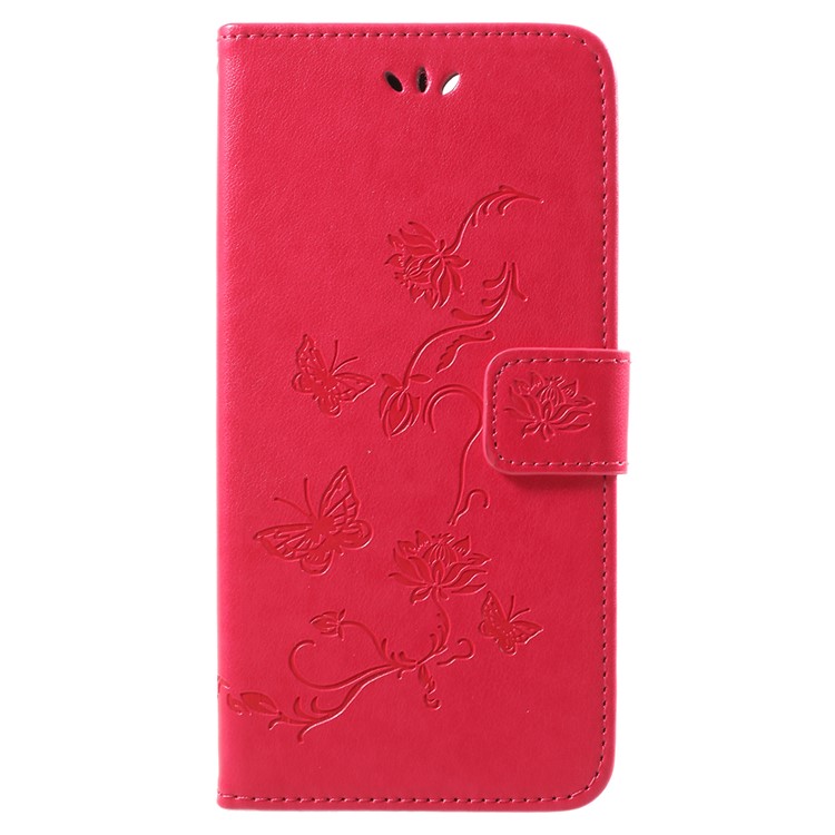 Imprint Butterfly Flowers Leather Wallet Flip Phone Case for Huawei Y9 (2018) / Enjoy 8 Plus - Red-1