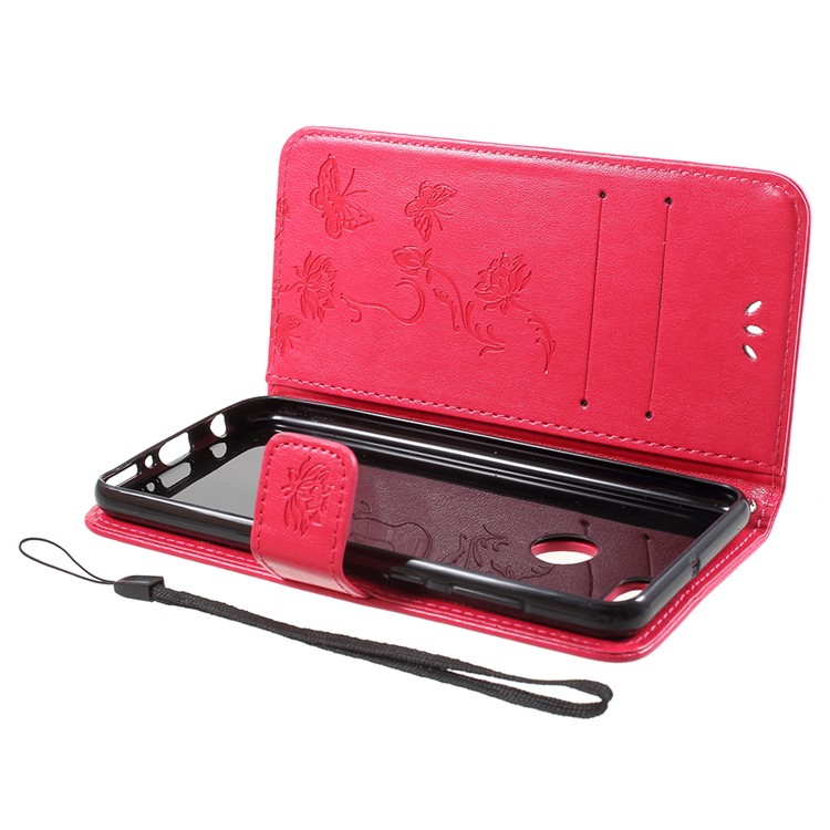 Imprint Butterfly Flowers Leather Wallet Flip Phone Case for Huawei Y9 (2018) / Enjoy 8 Plus - Red-5