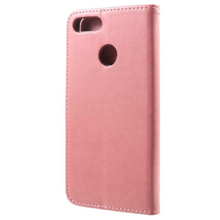Imprint Butterfly Flowers Leather Wallet Stand Accessory Case for Huawei Y9 (2018) / Enjoy 8 Plus - Pink-3