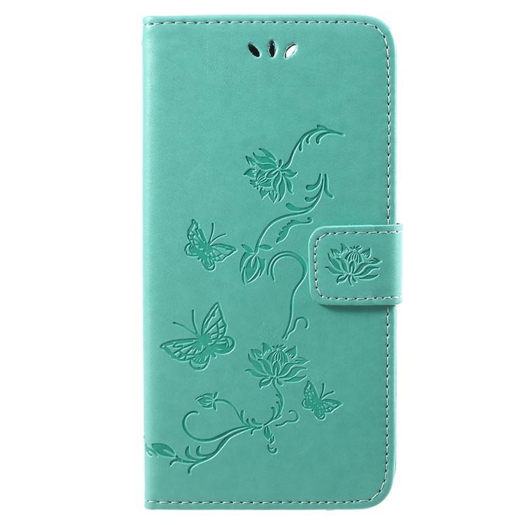 Imprint Butterfly Flowers Leather Wallet Cover Shell for Huawei Y9 (2018) / Enjoy 8 Plus - Green-1