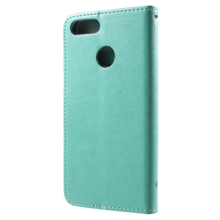 Imprint Butterfly Flowers Leather Wallet Cover Shell for Huawei Y9 (2018) / Enjoy 8 Plus - Green-3