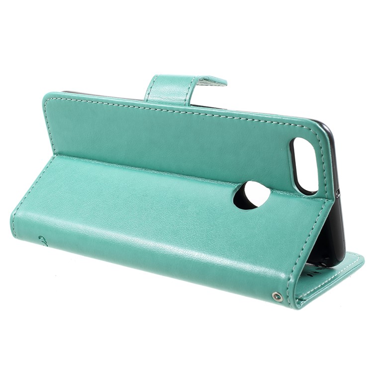 Imprint Butterfly Flowers Leather Wallet Cover Shell for Huawei Y9 (2018) / Enjoy 8 Plus - Green-4