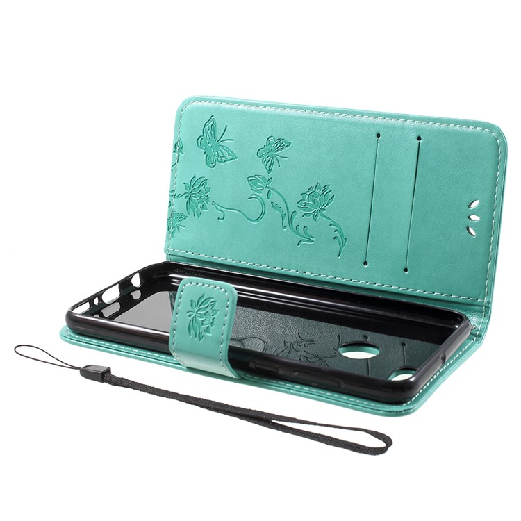 Imprint Butterfly Flowers Leather Wallet Cover Shell for Huawei Y9 (2018) / Enjoy 8 Plus - Green-5