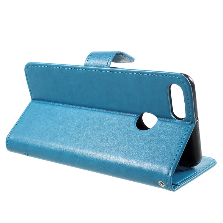 Imprint Butterfly Flowers Leather Wallet Mobile Flip Case for Huawei Y9 (2018) / Enjoy 8 Plus - Blue-4