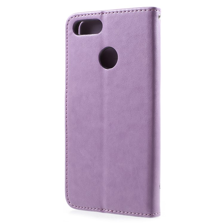 Imprint Butterfly Flowers Leather Wallet Magnetic Casing for Huawei Y9 (2018) / Enjoy 8 Plus - Light Purple-3
