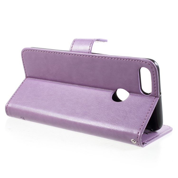 Imprint Butterfly Flowers Leather Wallet Magnetic Casing for Huawei Y9 (2018) / Enjoy 8 Plus - Light Purple-4