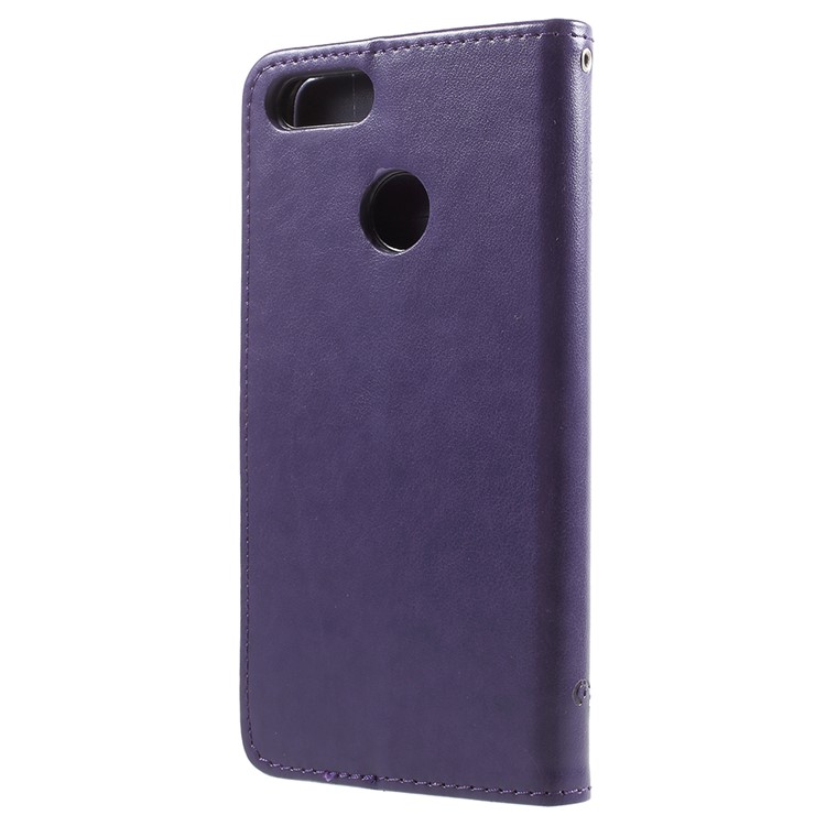For Huawei Y9 (2018) / Enjoy 8 Plus Imprint Butterfly Flowers PU Leather Wallet Stand Case - Dark Purple-3