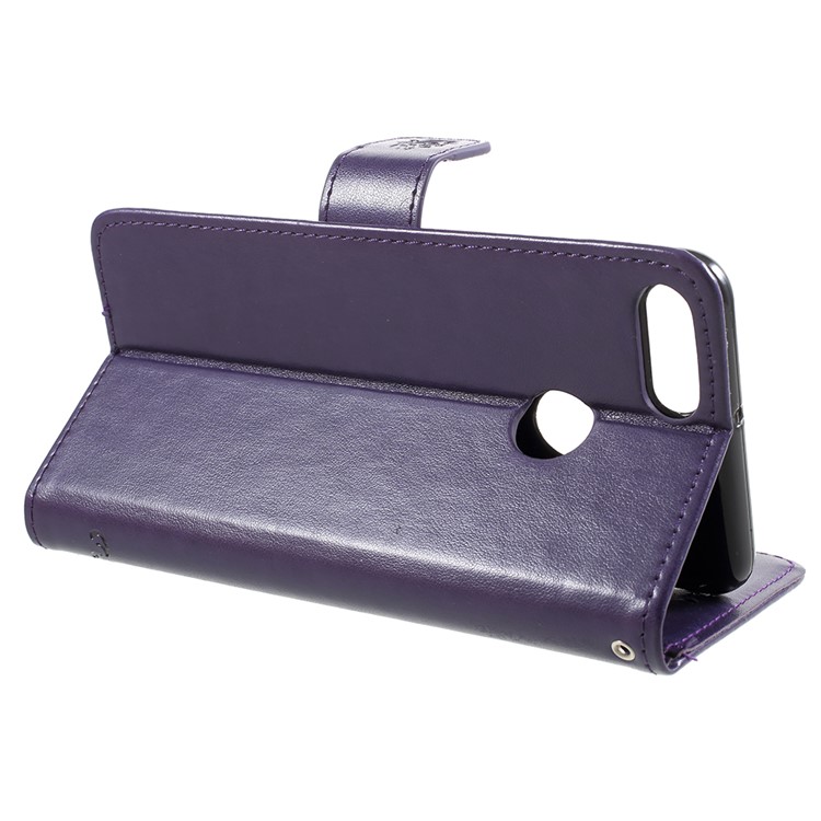 For Huawei Y9 (2018) / Enjoy 8 Plus Imprint Butterfly Flowers PU Leather Wallet Stand Case - Dark Purple-4