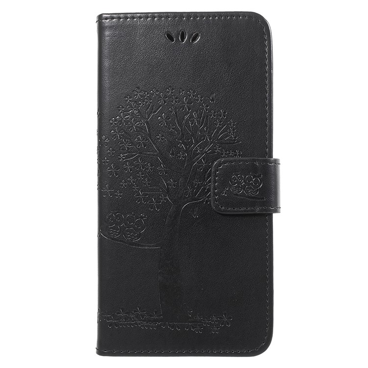 Imprint Tree Owl Pattern Wallet Stand Leather Cover for Huawei Y9 (2018) / Enjoy 8 Plus - Black-2