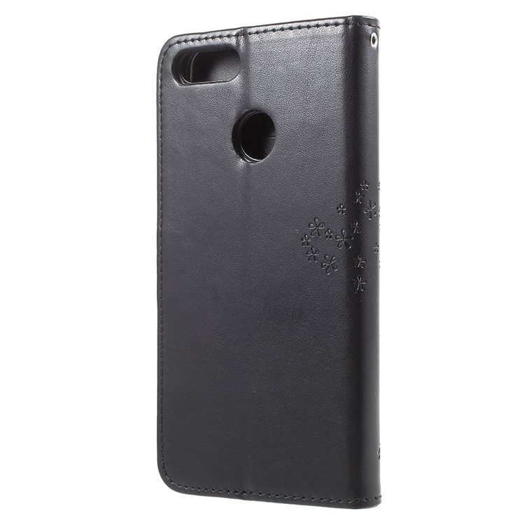 Imprint Tree Owl Pattern Wallet Stand Leather Cover for Huawei Y9 (2018) / Enjoy 8 Plus - Black-3