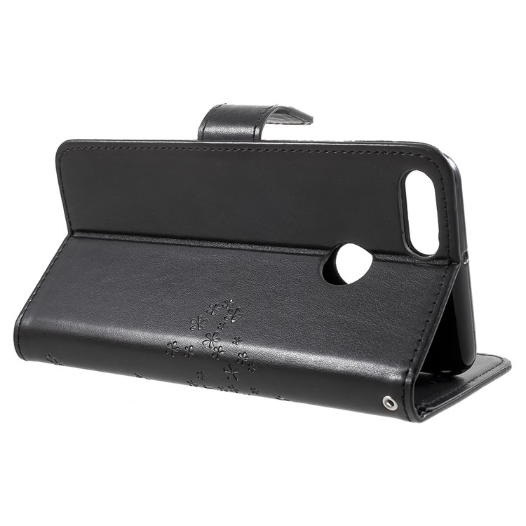 Imprint Tree Owl Pattern Wallet Stand Leather Cover for Huawei Y9 (2018) / Enjoy 8 Plus - Black-4