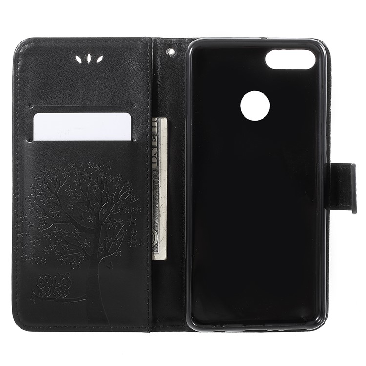 Imprint Tree Owl Pattern Wallet Stand Leather Cover for Huawei Y9 (2018) / Enjoy 8 Plus - Black-5