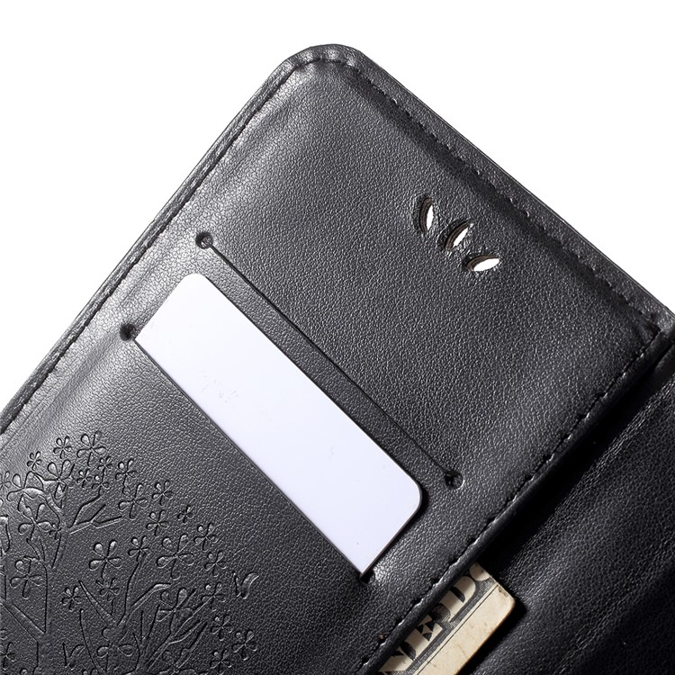 Imprint Tree Owl Pattern Wallet Stand Leather Cover for Huawei Y9 (2018) / Enjoy 8 Plus - Black-6